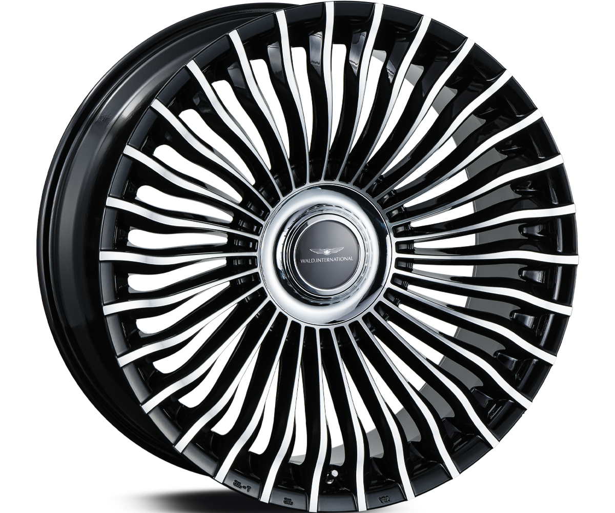 WALD RENOVATIO II R21C 22 inch cast wheel in Black Polish, full face studio view
