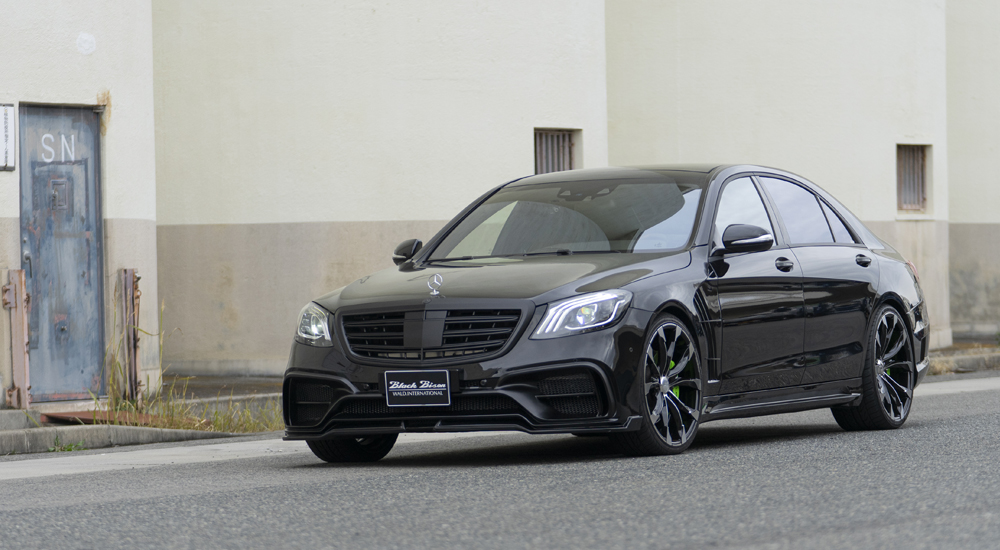 WALD Black Bison Mercedes-Benz S-Class W222 in black — low front three-quarter view with front lip spoiler