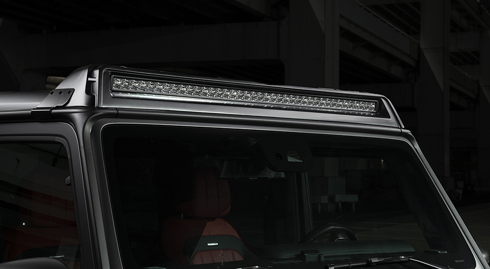 WALD G63 W463A front roof spoiler with LED6117 light bar detail