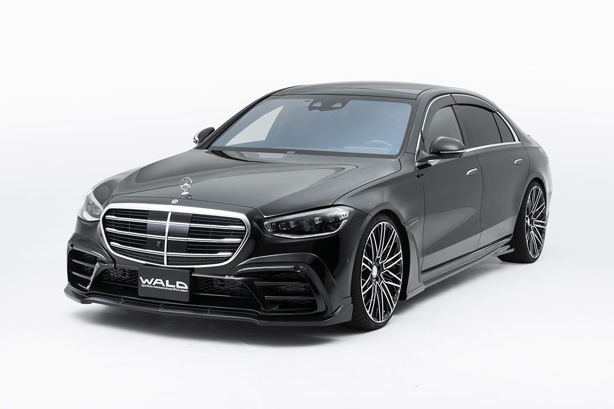 Mercedes W223 body kit — WALD Black Bison S-Class studio front three-quarter view