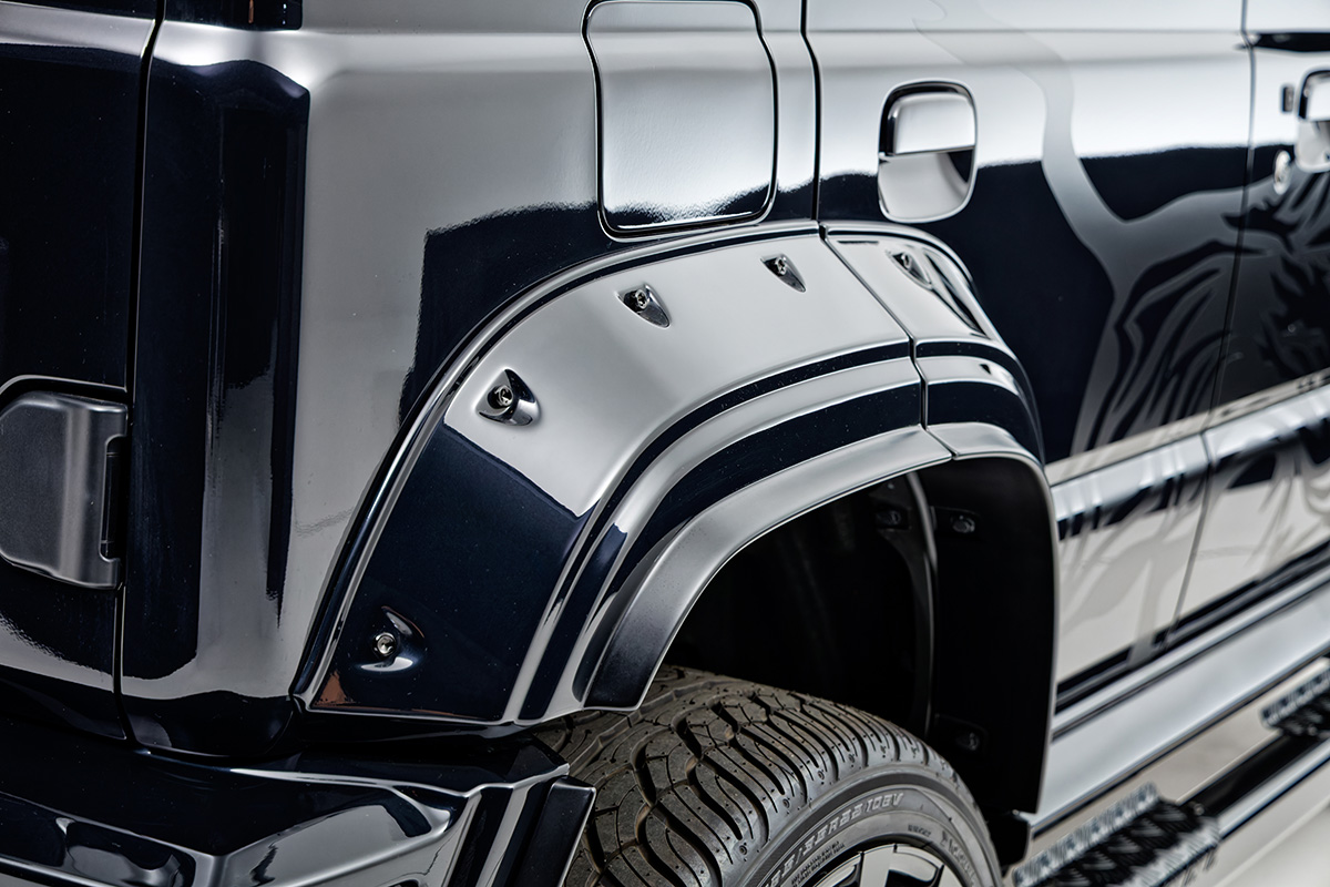 WALD Black Bison Edition Suzuki Jimny Nomade JC74W — rear arch detail showing the wide arch extension and decorative screws