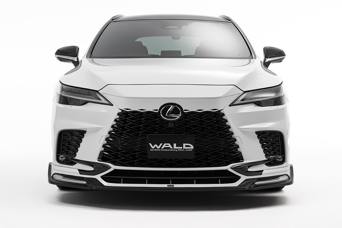 WALD Lexus RX Sports Line front spoiler — head-on front view of white Lexus RX F SPORT