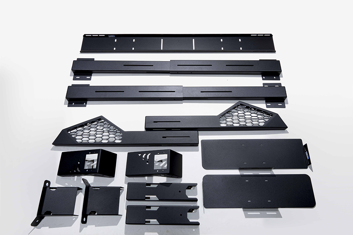 WALD Black Bison bed rack rails, mesh panels and mounting hardware for the Toyota Hilux GUN125