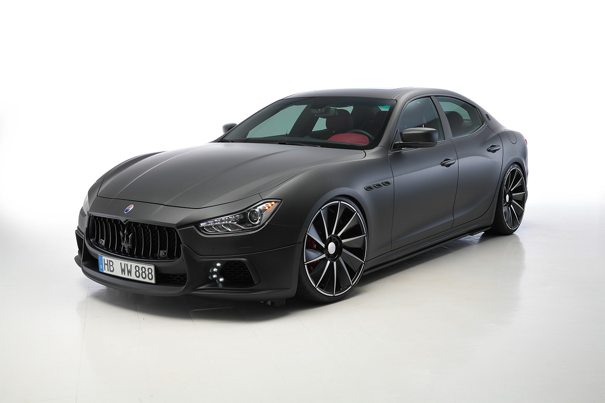 Maserati Ghibli WALD Black Bison body kit — front three-quarter studio view on a light background