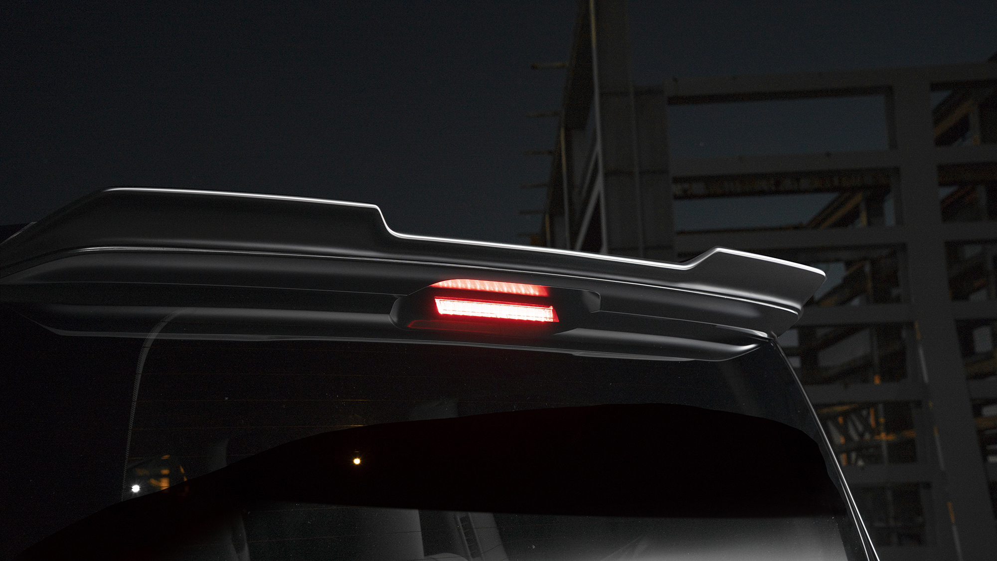 WALD Land Cruiser 300 ZX rear roof spoiler LED stop lamp illuminated at night