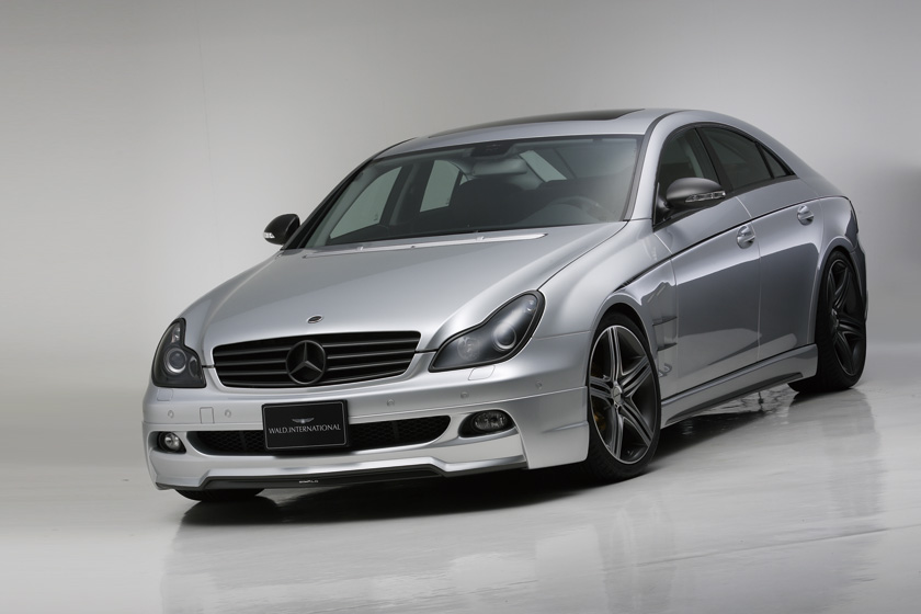 WALD Sports Line Mercedes-Benz CLS-Class C219 body kit — silver CLS with WALD front spoiler, sports fender ducts and multi-spoke WALD wheels