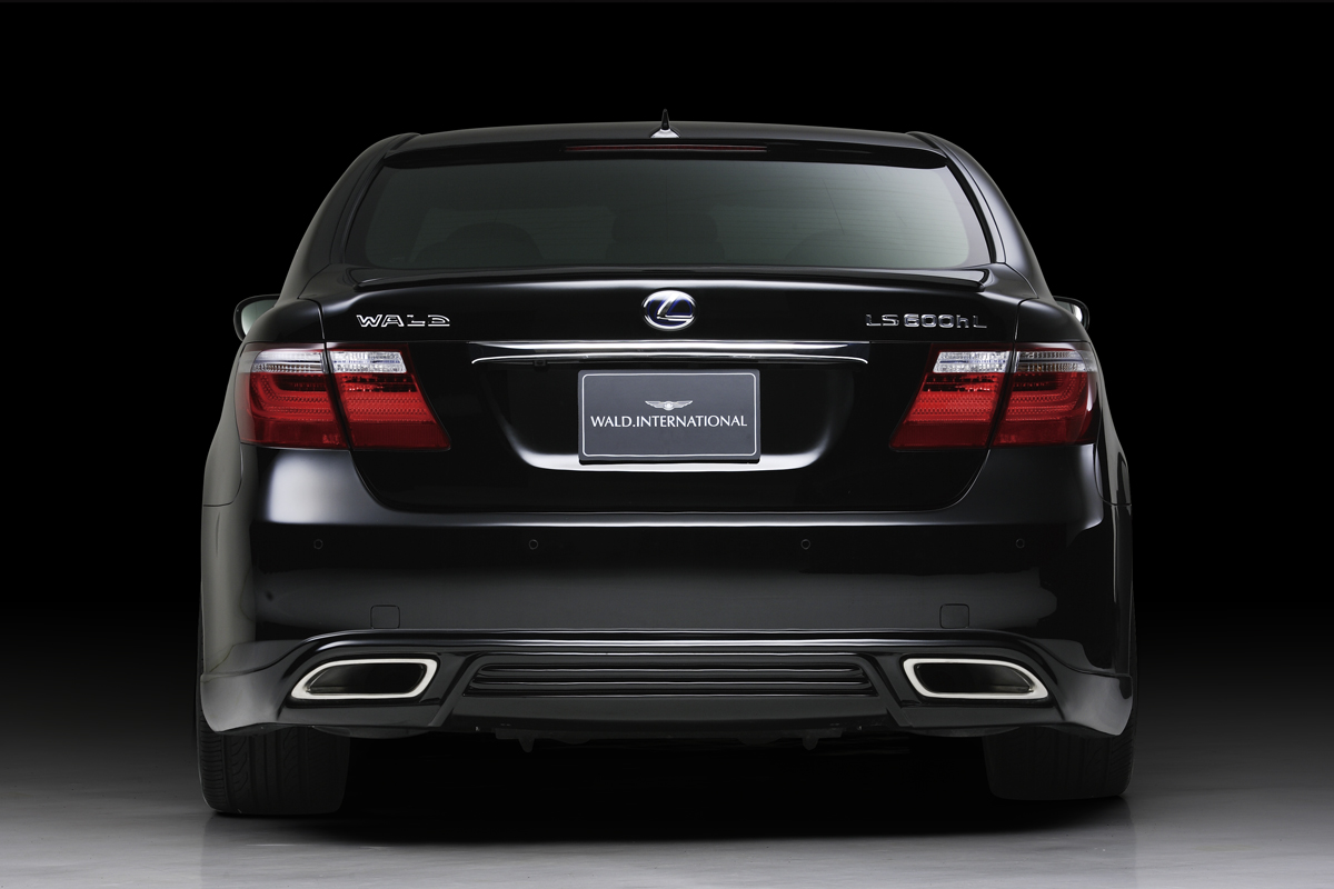 WALD Executive Line V1 Lexus LS600hL rear studio view with WALD rear skirt, boot spoiler and exhaust finishers