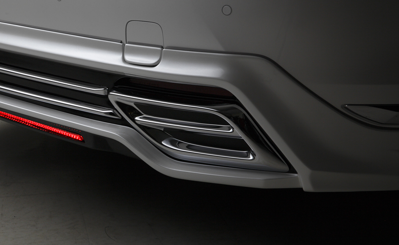 WALD Lexus LS500h rear skirt detail with chrome tail finisher and LED rear lamp