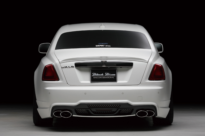 Rolls-Royce Ghost WALD Black Bison — rear view with boot spoiler and stainless exhaust tips