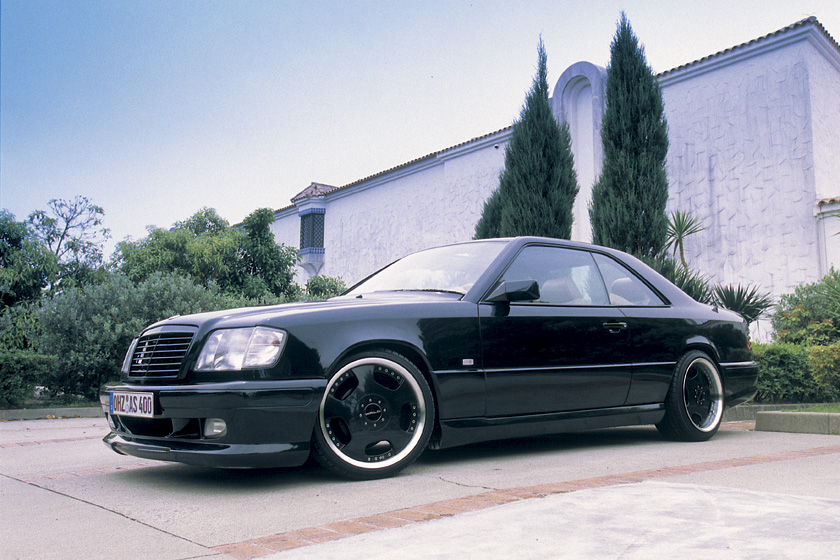 Mercedes-Benz E-Class Coupe C124 WALD V4 side profile with WALD forged wheels and lowered stance