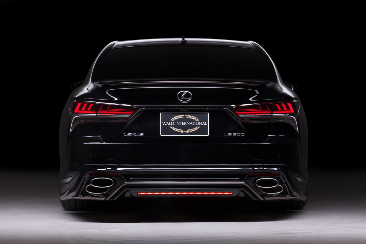 WALD Lexus LS500 F SPORT rear view showing rear skirt LED lamp and twin oval exhaust tips
