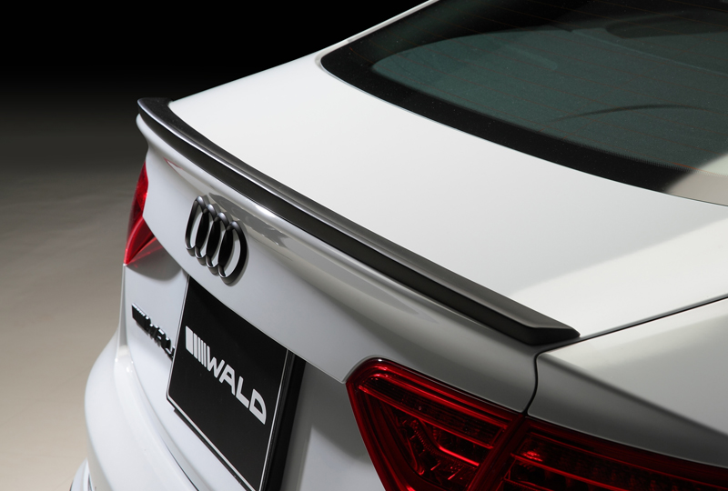 WALD Audi A5 boot spoiler detail — WALD rear trunk spoiler on white Audi A5 Sportback