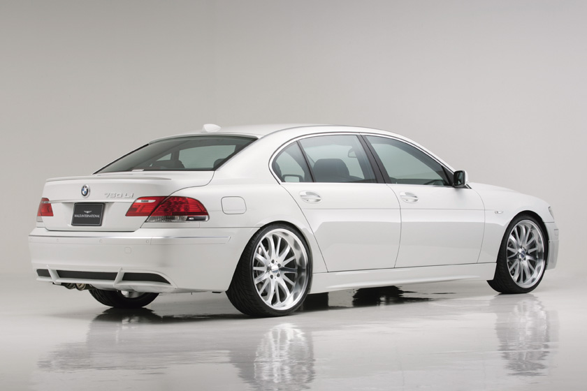 WALD BMW 7 Series E66 Sports Line rear three-quarter studio view showing WALD diffuser-style rear bumper spoiler