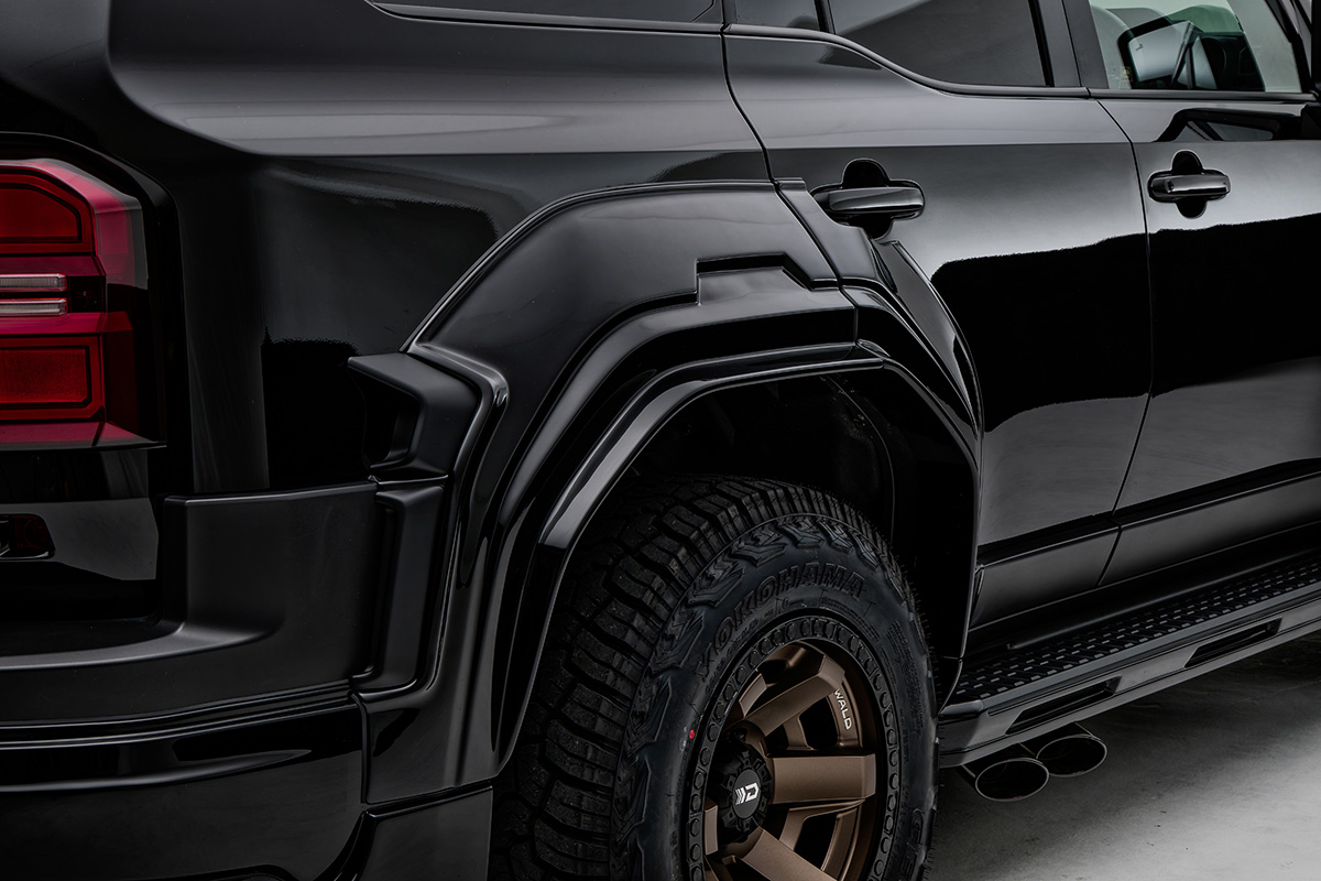 WALD Black Bison Land Cruiser 250 Prado rear over-fender and side exit exhaust detail
