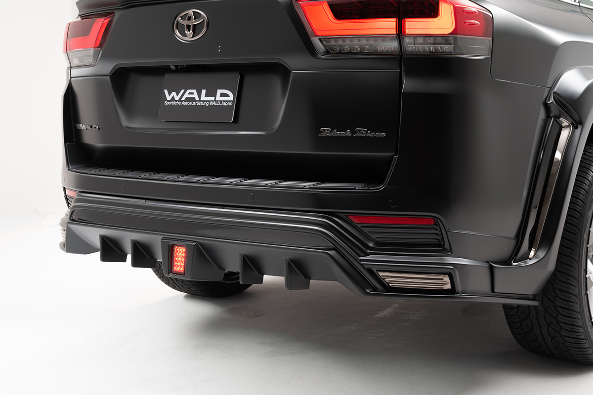 WALD Land Cruiser 300 rear skirt with plated garnish and LED lamp covers