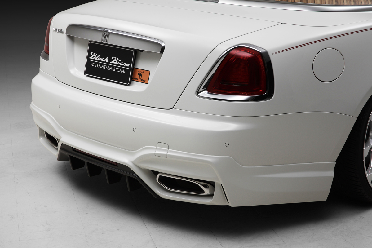 Rolls-Royce Dawn WALD rear skirt spoiler and stainless-steel exhaust tip detail