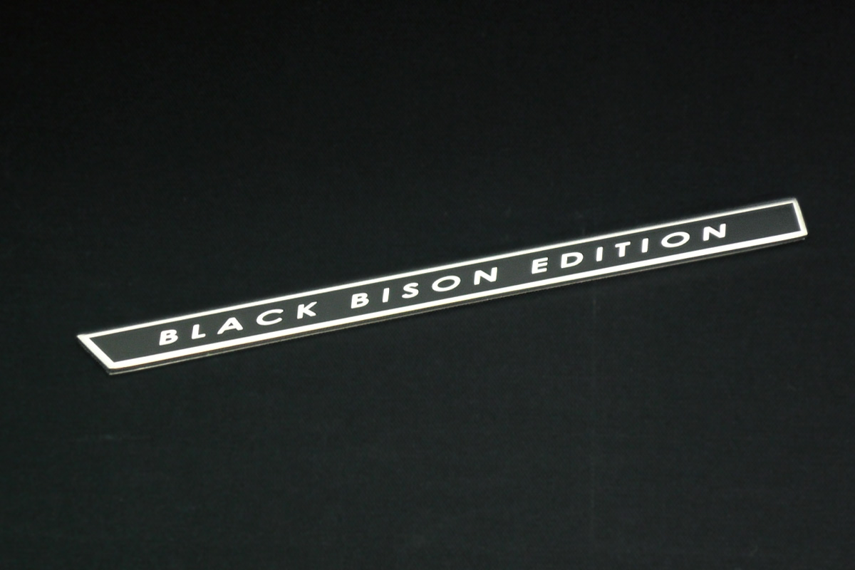 WALD Black Bison Plate Emblem, a slim chrome-bordered plate reading BLACK BISON EDITION