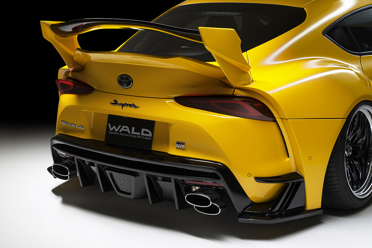 WALD Supra rear diffuser detail in ABS with LED lamp cover and 155mm piled stainless exhaust tips