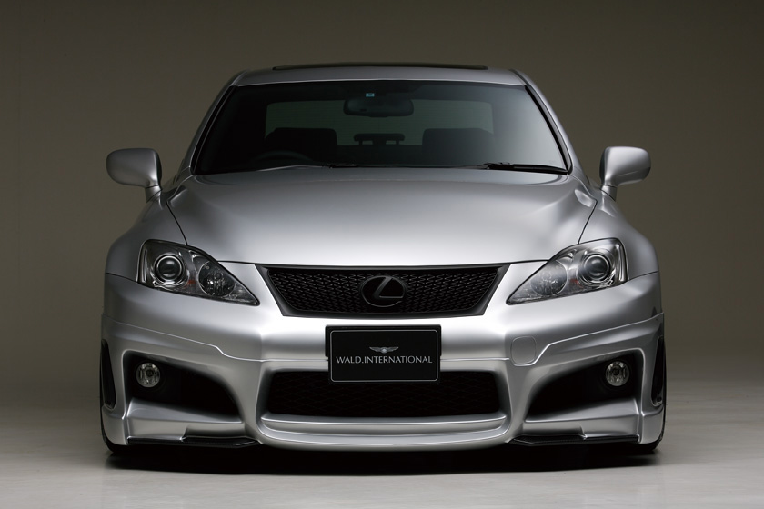 WALD Black Bison Lexus IS-F USE20 front spoiler — head-on front view of silver IS-F