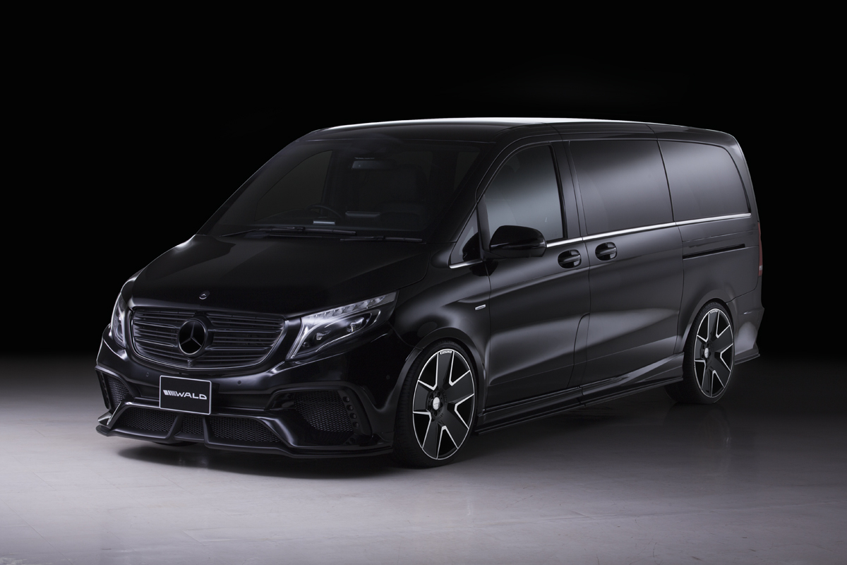 WALD Black Bison Mercedes-Benz V-Class W447 body kit — black V-Class Long with WALD front bumper spoiler and side skirts