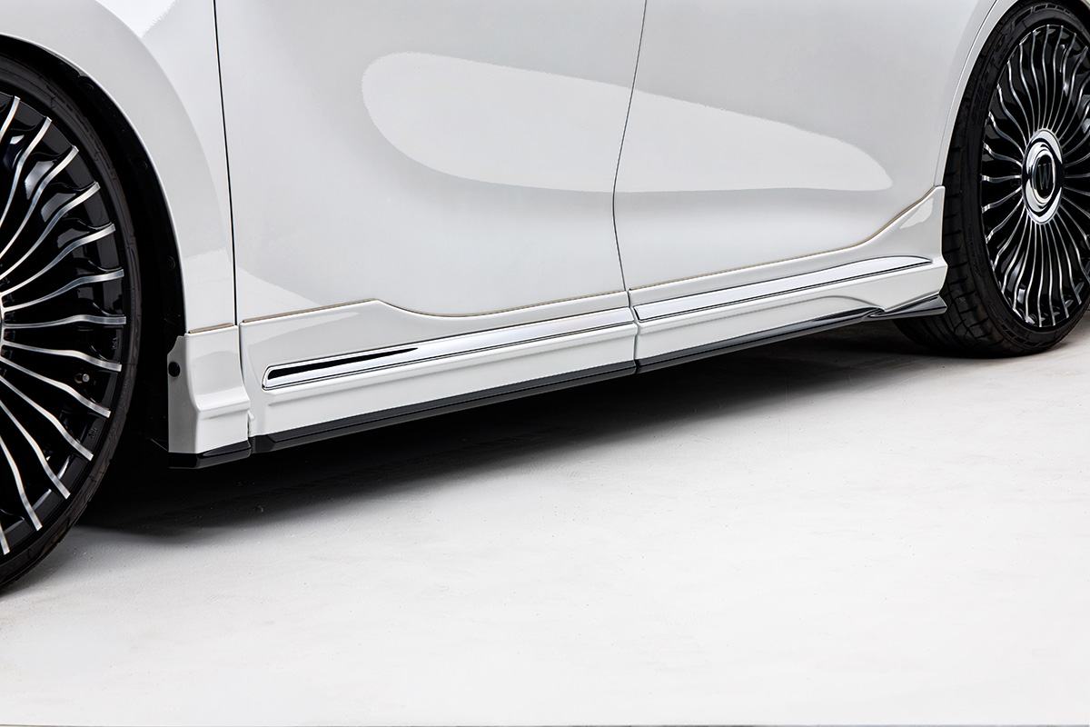 WALD Lexus LM500h door panel detail — ABS door panels with chrome-plated garnishes