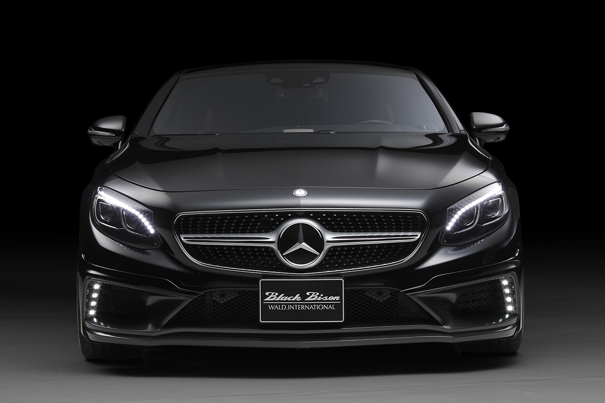 WALD Mercedes-Benz body kit UK — black Mercedes-Benz S-Class Coupé with WALD Black Bison front bumper and lower lip