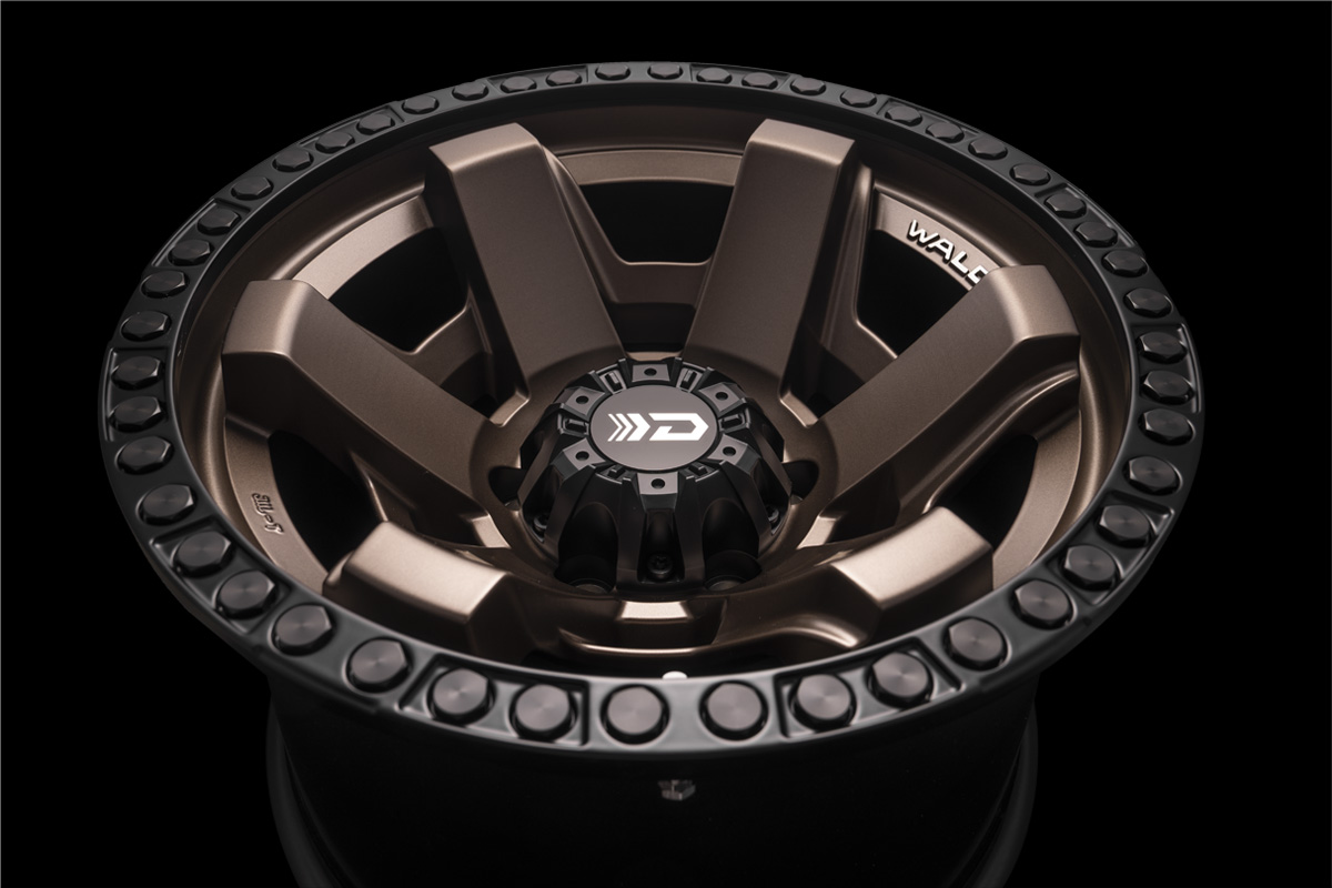 WALD DS001 Matte Bronze Black wheel photographed from a low angle showing rim depth
