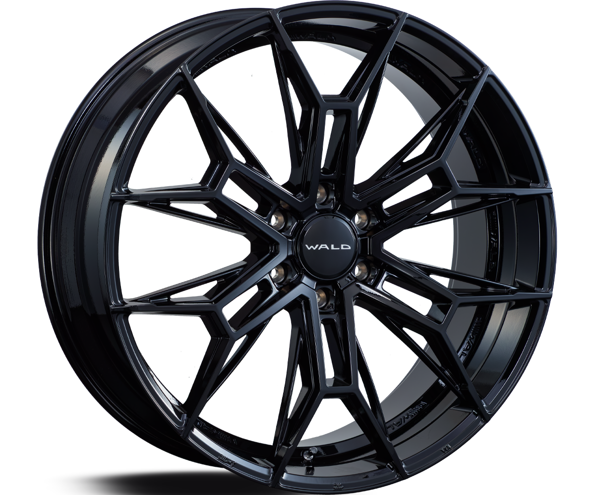 WALD ELDORANTE E11C 24-inch 6-stud wheel in Gloss Black — front three-quarter studio view