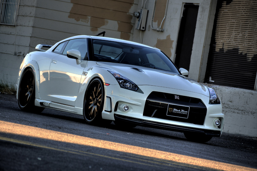 WALD Black Bison Nissan GT-R R35 in white — front three-quarter view with wide arch package