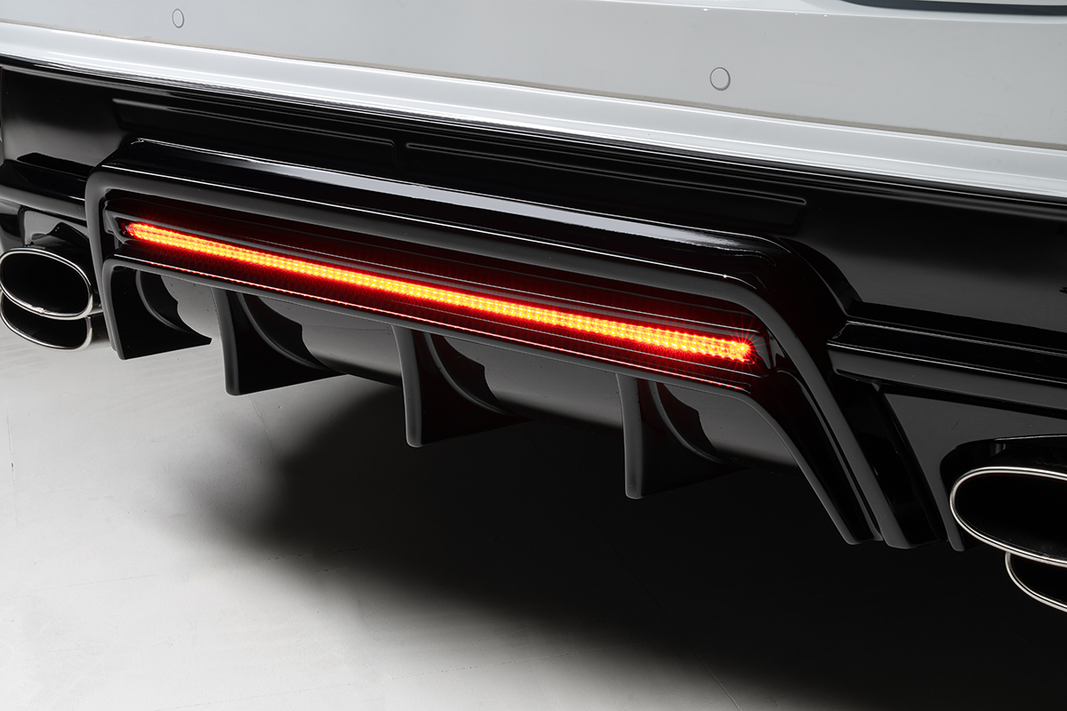 WALD Lexus IS rear skirt LED lamp BLG1780 illuminated within the rear diffuser