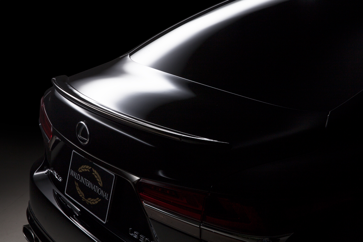 WALD Lexus LS500 F SPORT rear boot spoiler detail with WALD International number plate