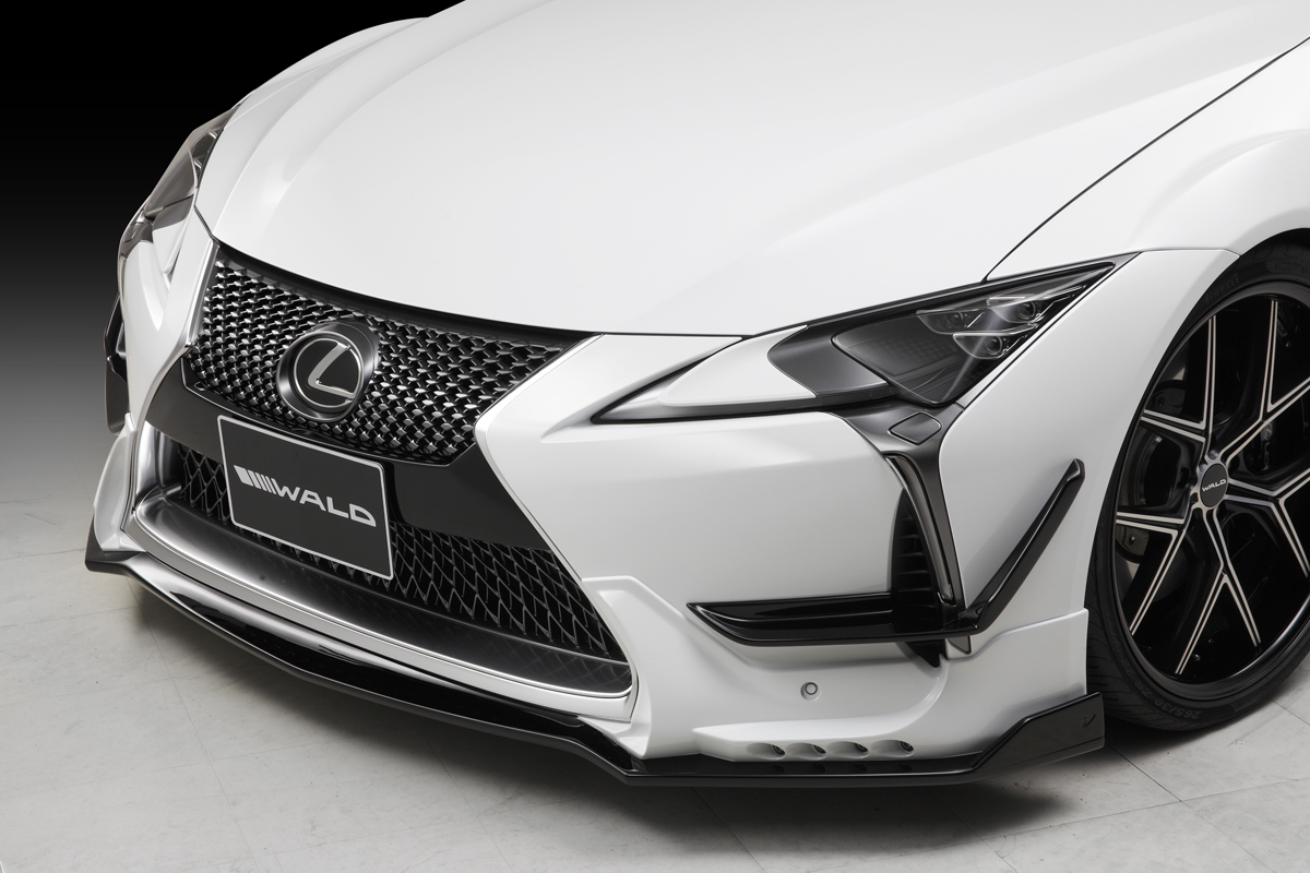WALD Lexus LC500 front spoiler detail with mesh, canard and grille cover