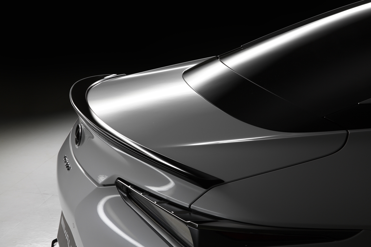 WALD Lexus LC500 boot spoiler detail in studio lighting