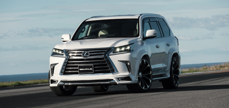 Lexus LX570 with WALD styling on JARRET J11C 1/5 24-inch wheels, front three-quarter view