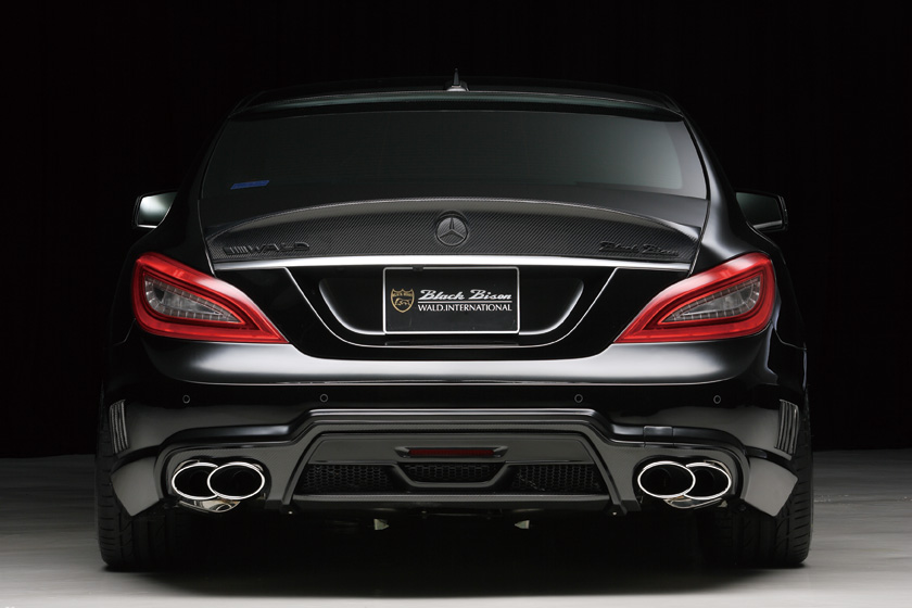 WALD Black Bison Mercedes-Benz CLS C218 rear view with rear bumper spoiler and stainless steel quad exhaust tips