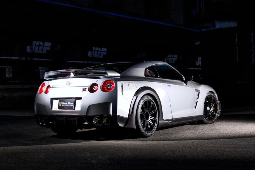 Silver WALD Black Bison GT-R R35 rear three-quarter view with rear diffuser and wide arch package