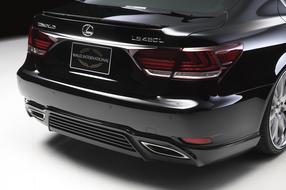 WALD Lexus LS460L rear detail with WALD rear skirt, boot spoiler and stainless steel exhaust finishers