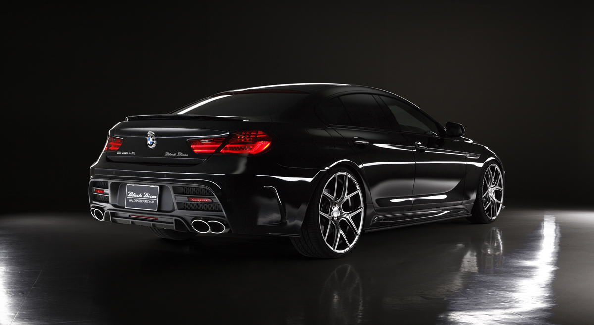 WALD BMW 6 Series Gran Coupe body kit rear three-quarter studio view with WALD rear bumper spoiler and boot spoiler