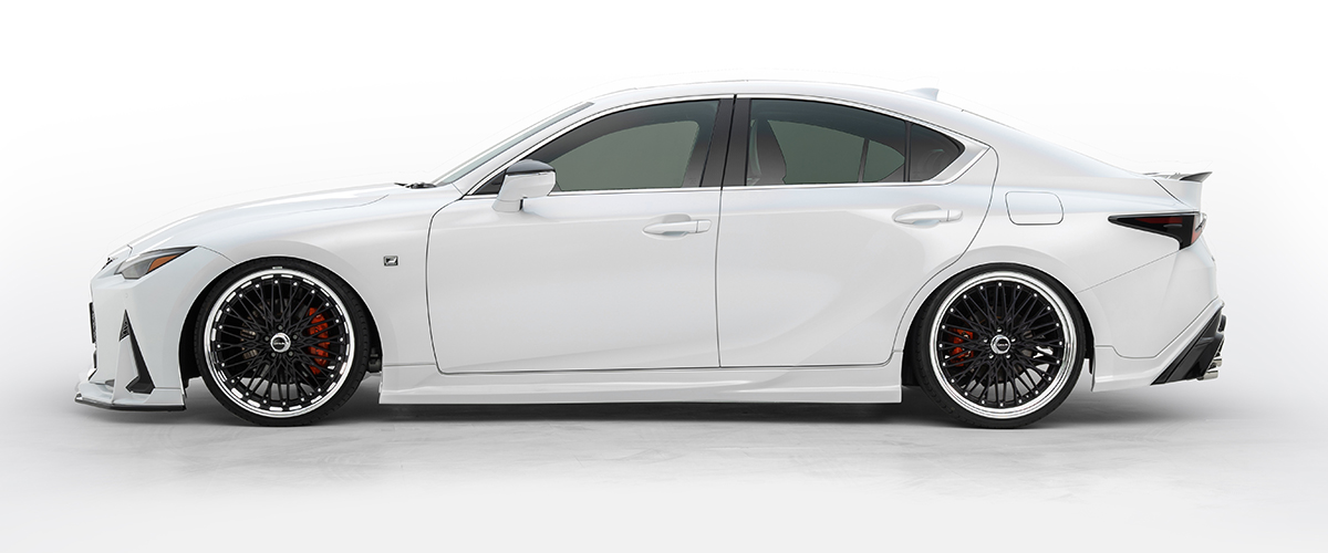 WALD Lexus IS Sports Line side skirts — white Lexus IS side profile studio view